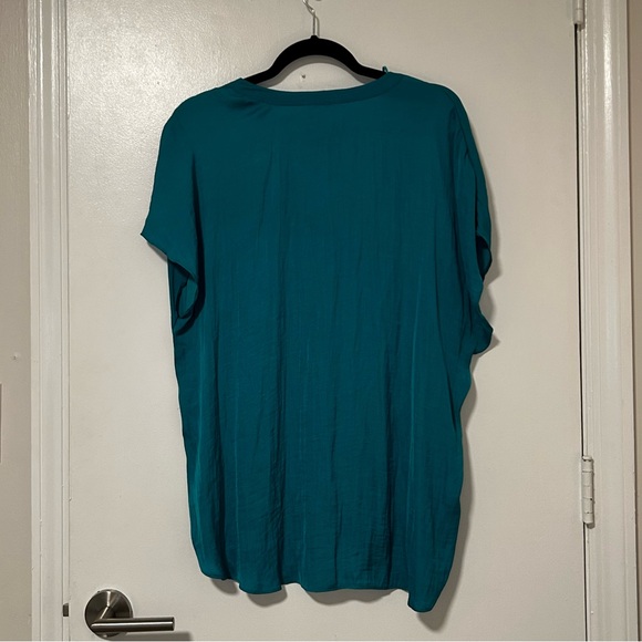 Teal Short-Sleeve V-Neck Blouse - Women - Picture 3 of 4